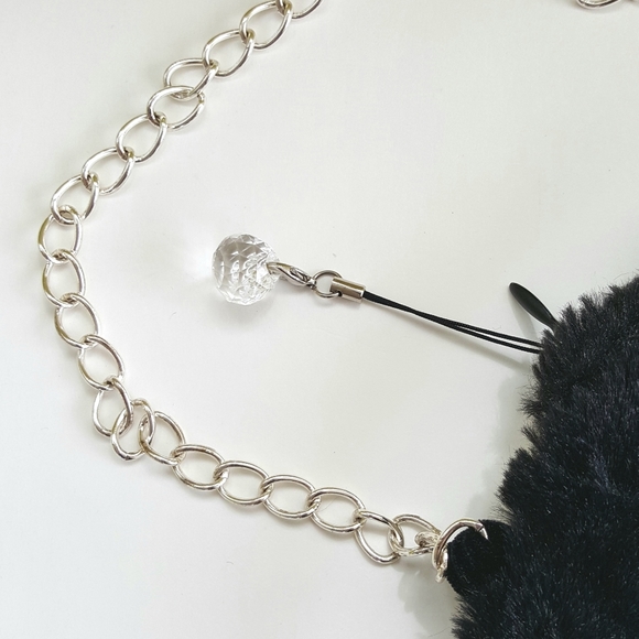 Faux Fur Black & White Circle Chain Shoulder Bag 60s Style Hand Made OOAK - Picture 5 of 7